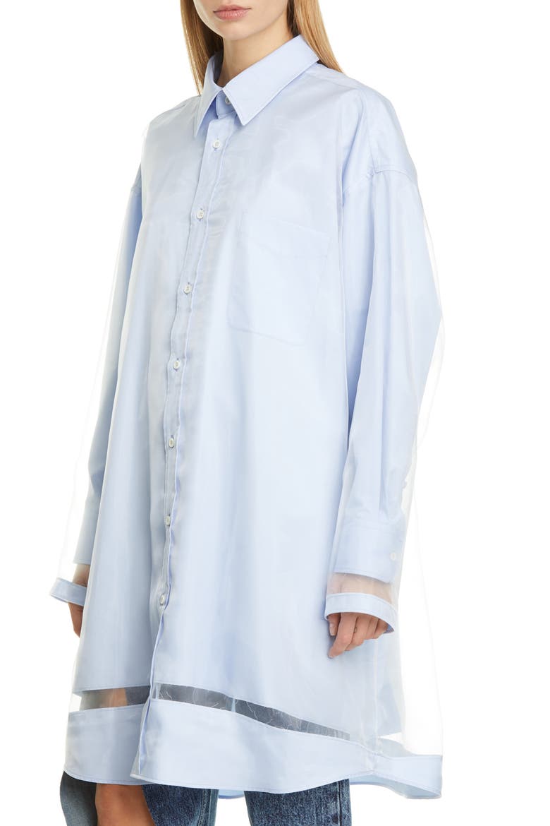 Organza Overlay Long Sleeve Button-Up Shirt, Alternate, color, WHITE LIGHT BLUE