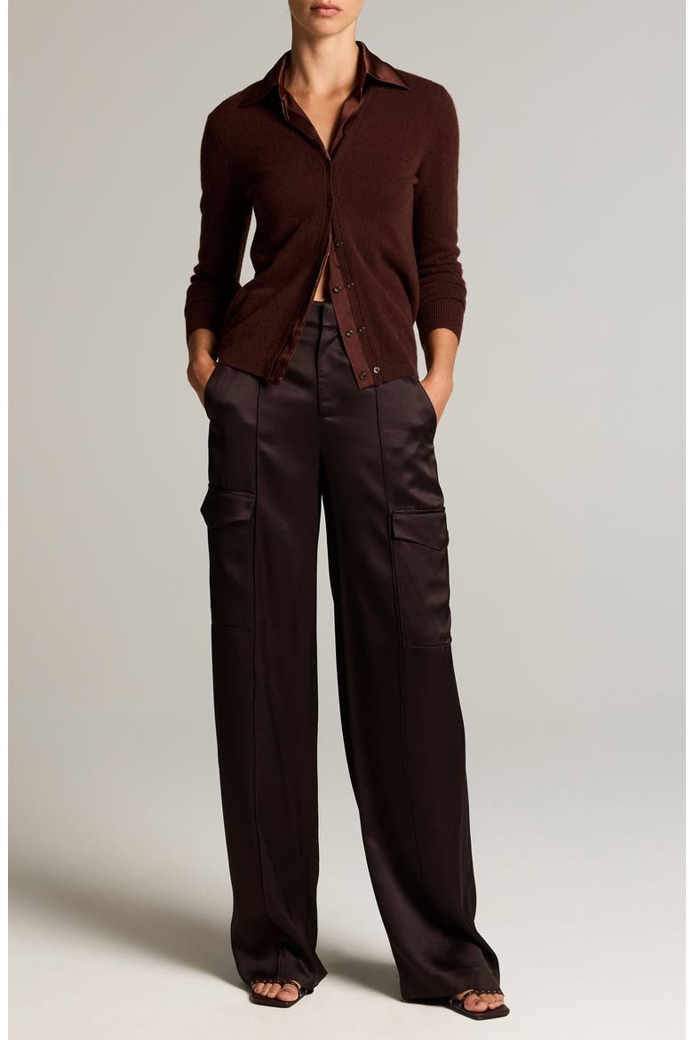 Mixed Media Cashmere Cardigan, Alternate, color, CHERRYWOOD