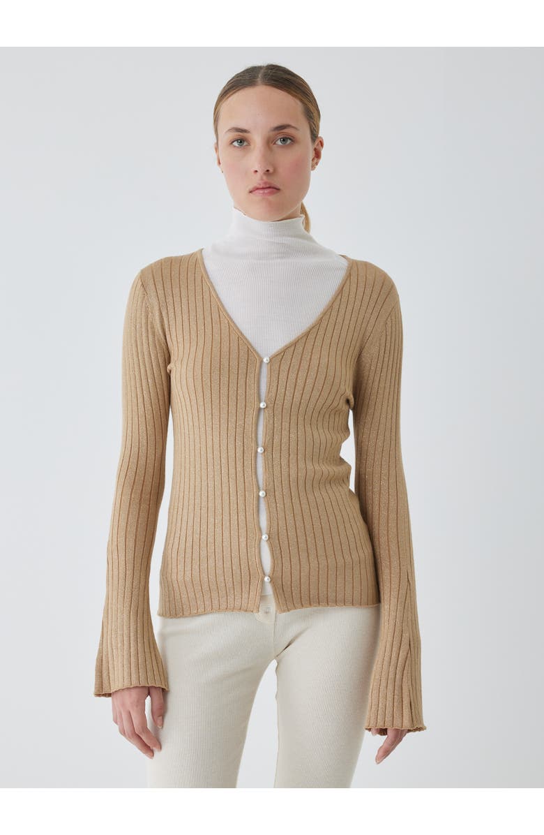 Majestic Filatures Organic Cotton Metallic Rib V-Neck Cardigan, Main, color, 