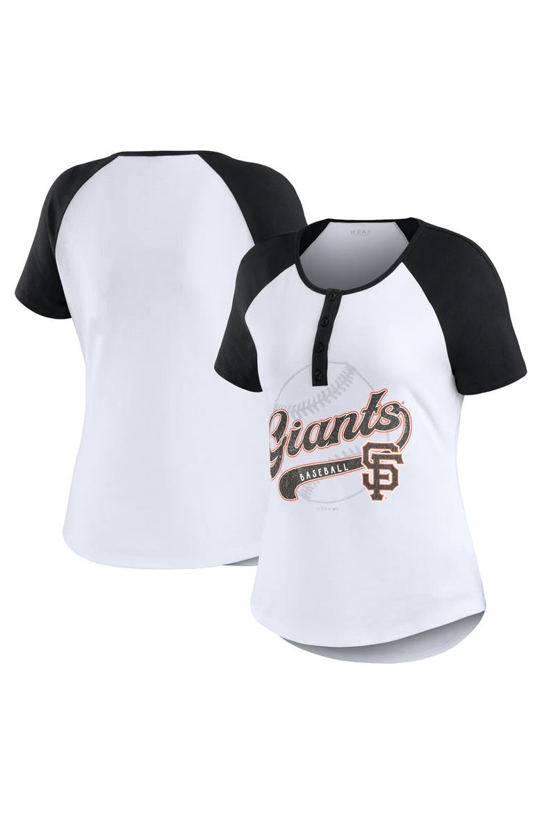Women's WEAR by Erin Andrews White/Black San Francisco Giants Henley Raglan T-Shirt, Alternate, color, White