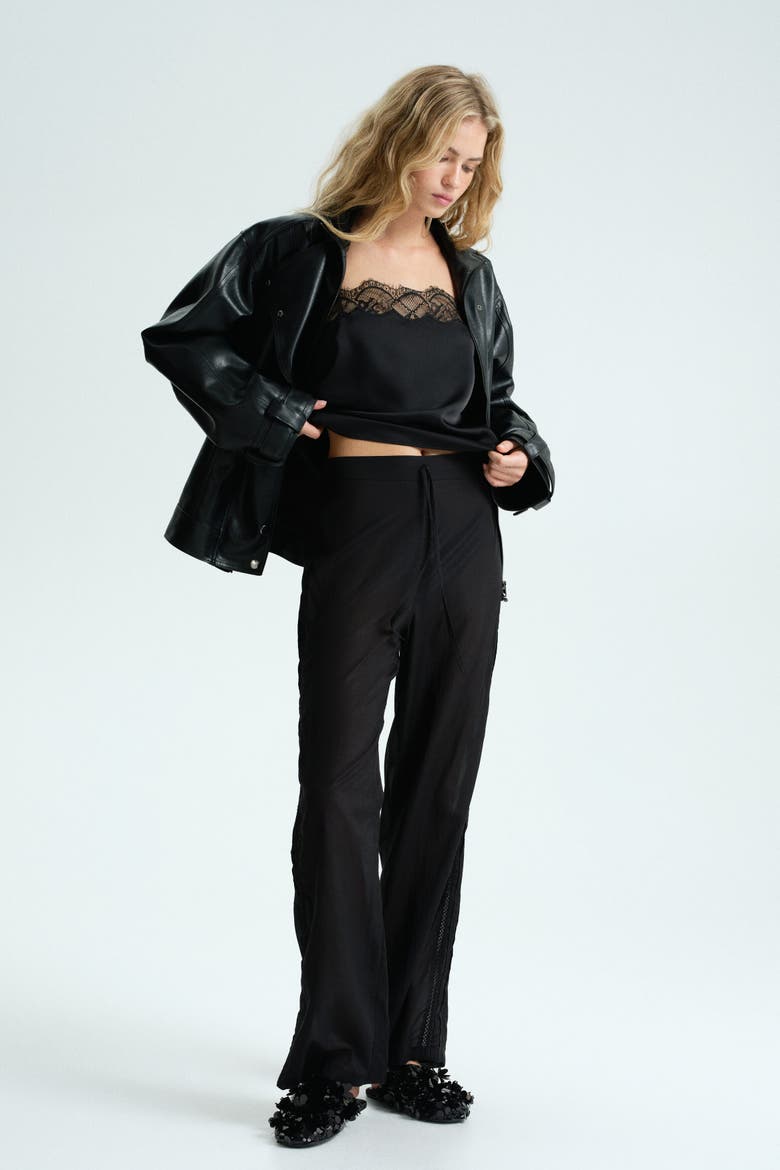 Lace-trimmed Pyjama Bottoms, Main, color, Black