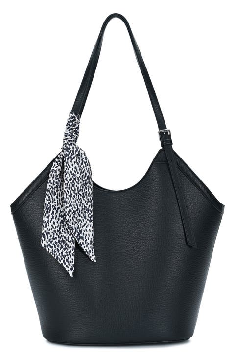 Faux Leather Tote with Scarf