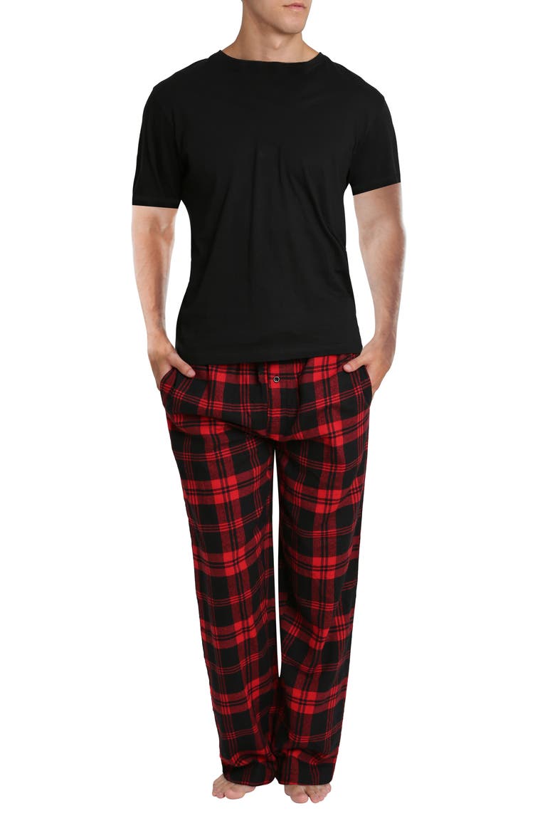 Short Sleeve Flannel Pajamas, Main, color, RED BUFFALO CHECK