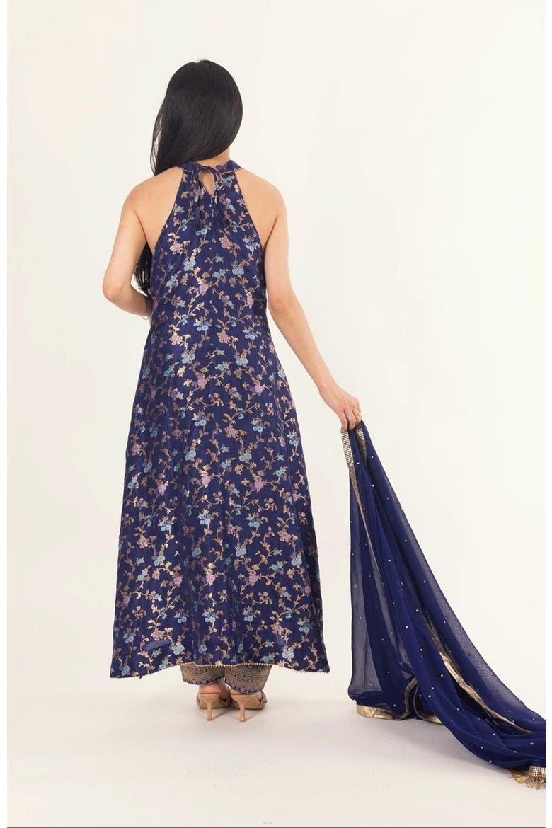 Lazuli Jacquard Halter Salwar Kameez, Alternate, color, Blue