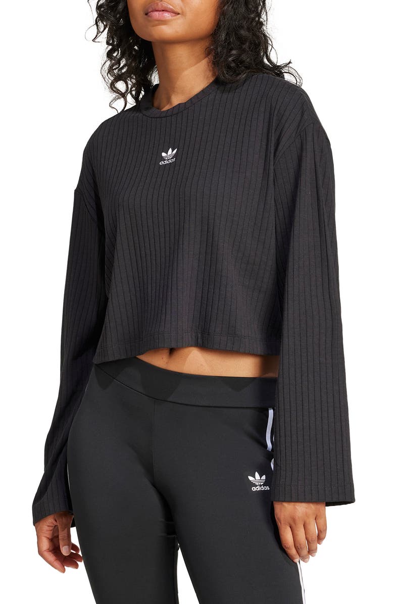 adidas Originals Essentials Trefoil Logo Rib Crop Top, Main, color, 