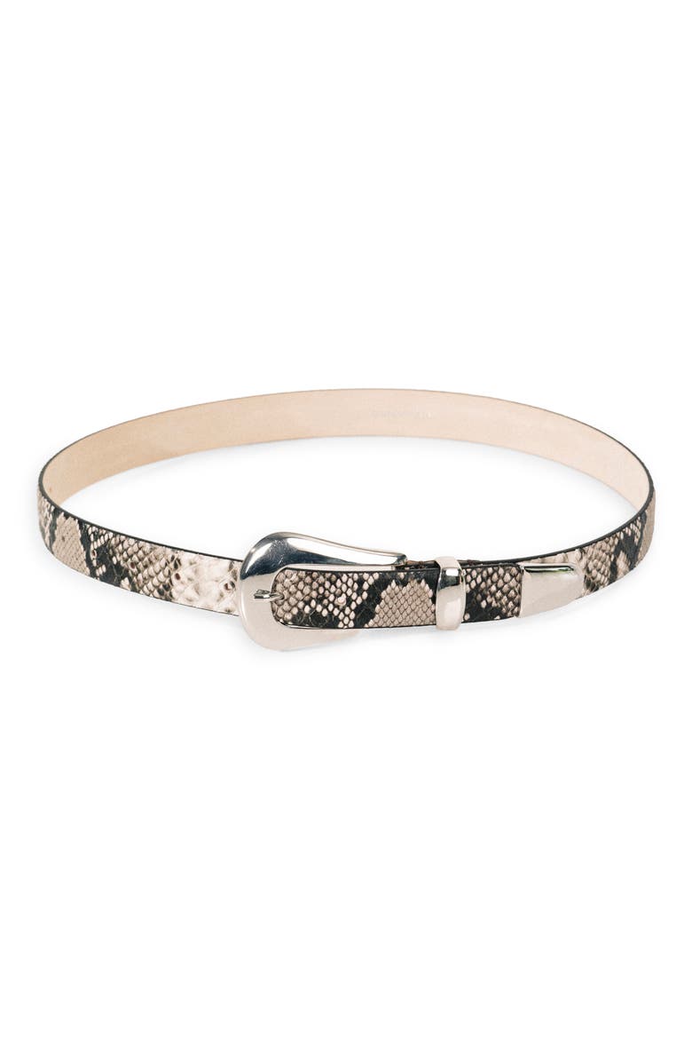 Colette Snake Embossed Leather Belt, Main, color, IVORYBROWN SNAKESKIN/SILVER