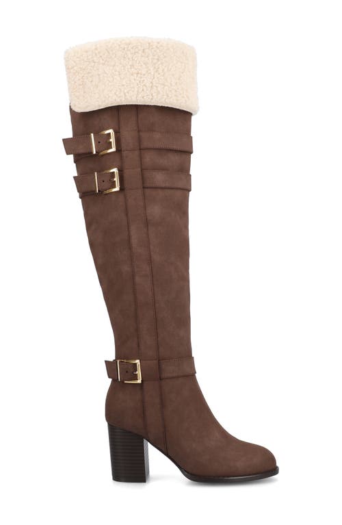 Journee Collection Alyza Faux Shearling Over-the-knee Boot In Brown