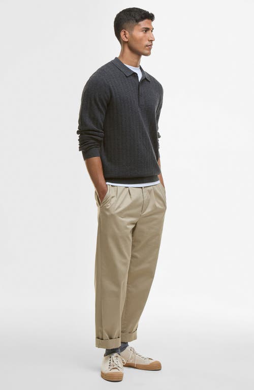 Barbour Smeaton Wool Blend Long Sleeve Polo In Black