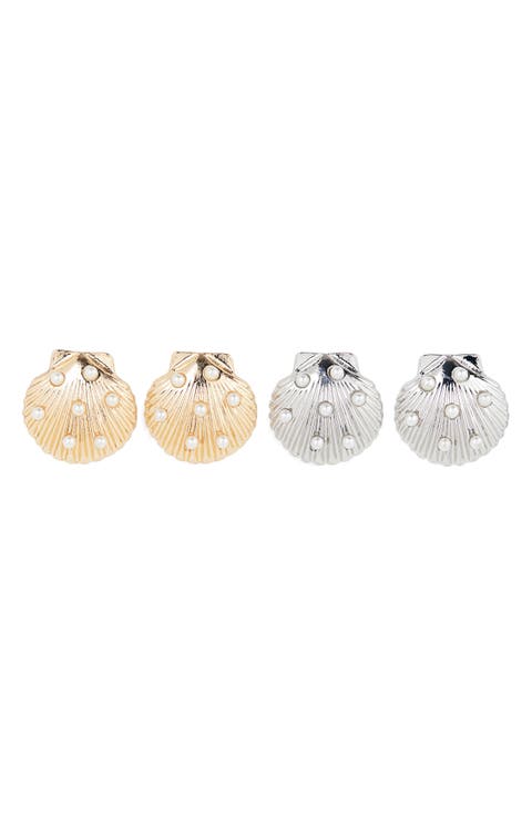 2-Pack Crystal Shell Stud Earrings