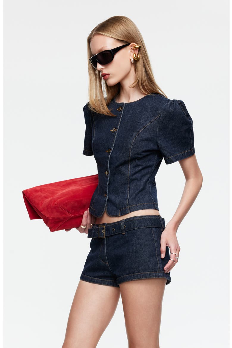 Femme Denim Button-Up Top, Alternate, color, DARK DENIM