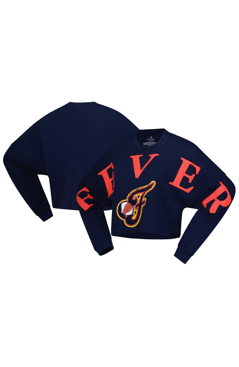 SPIRIT JERSEY Women's Spirit Jersey Navy Indiana Fever Jumbo Print Oversized Cropped Long-Sleeve T-Shirt, Alternate, color, Navy