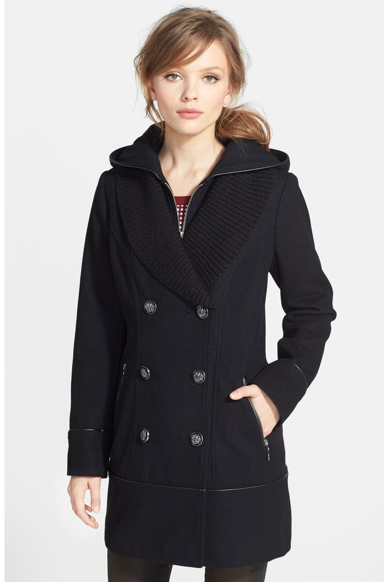 Long Wool Blend Peacoat, Main, color, BLACK