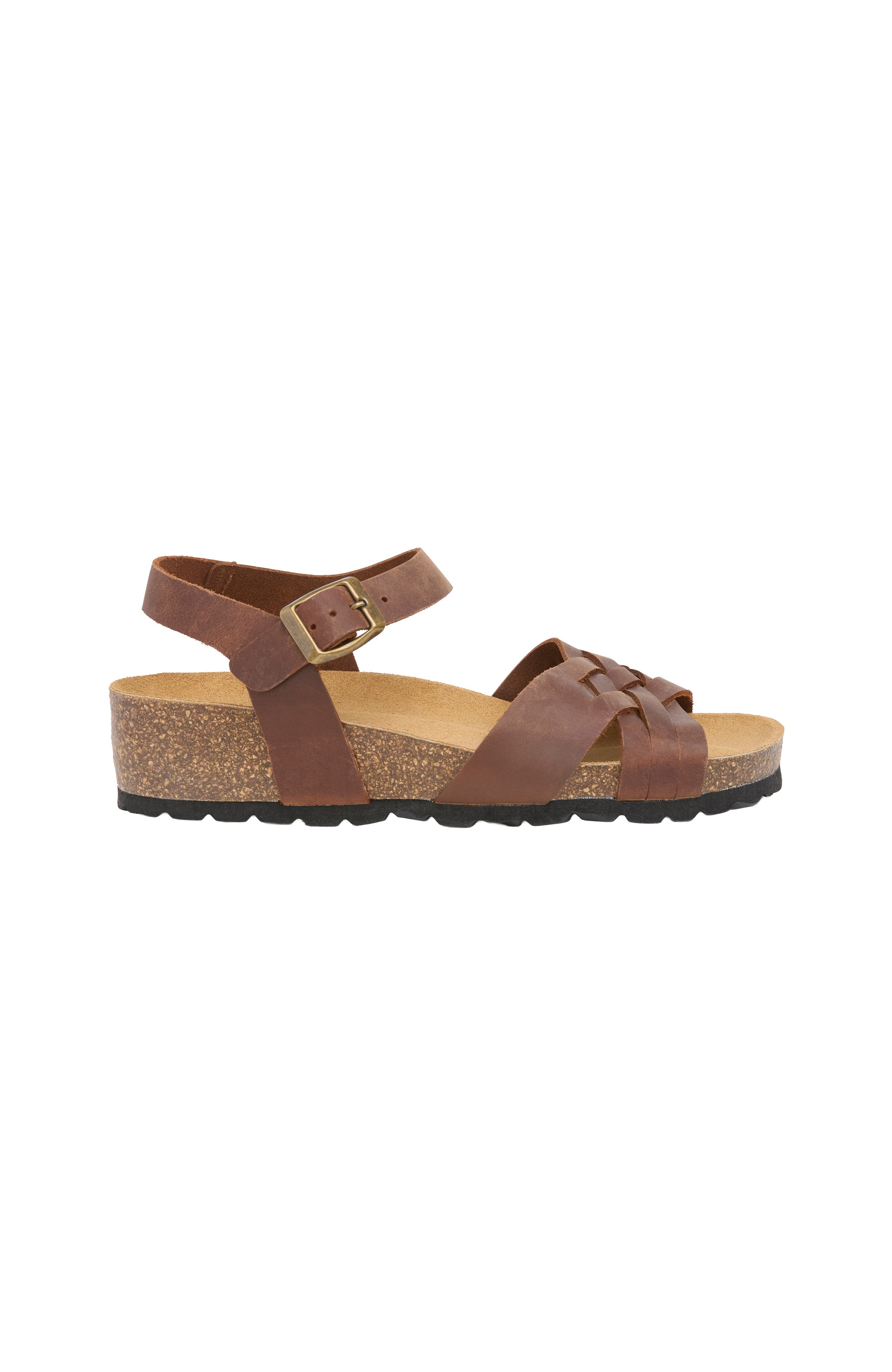 Celtic & Co. Woven Detail Low Wedge Leather Sandal, Main, color, Cognac