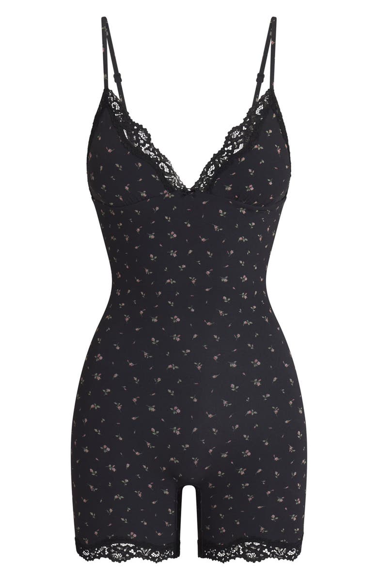 SKIMS Triangle Bodysuit, Alternate, color, Onyx Rosebud Print