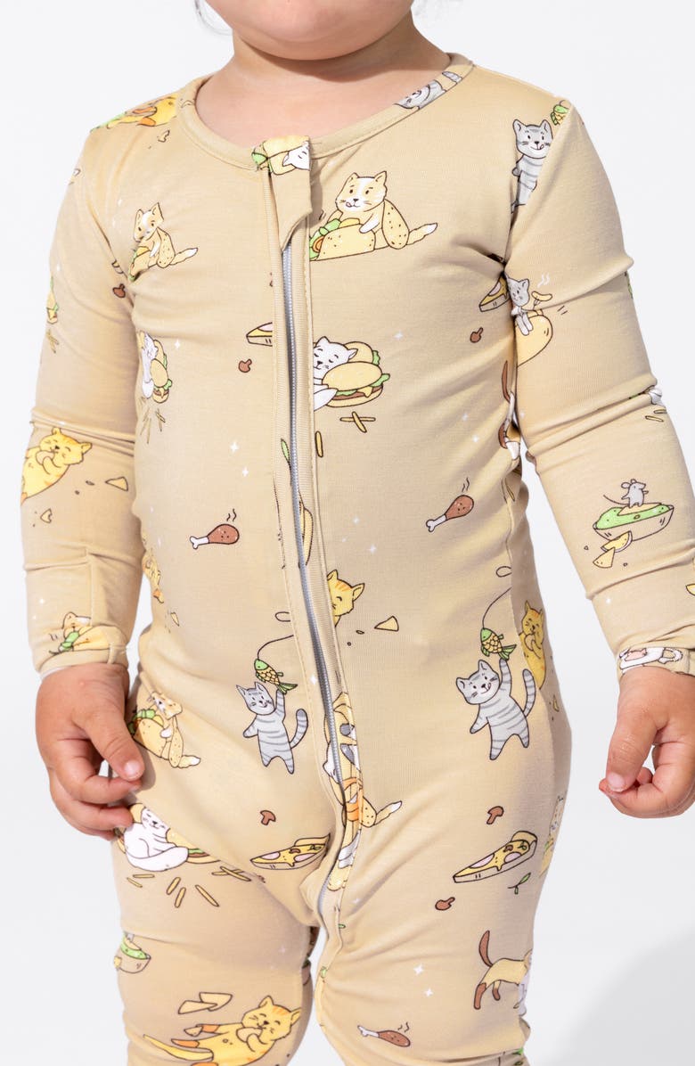 Bellabu Bear Foodie Cats Convertible Footie Pajamas, Alternate, color, 