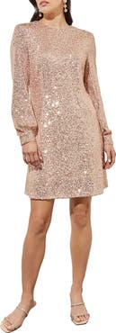 Ming Wang Sequin Long Sleeve Dress
