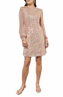 Ming Wang Sequin Long Sleeve Dress