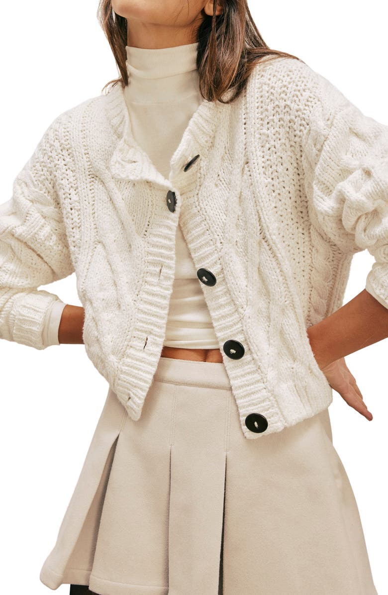 Free People Bonfire Cable Knit Cardigan, Main, color, Optic White