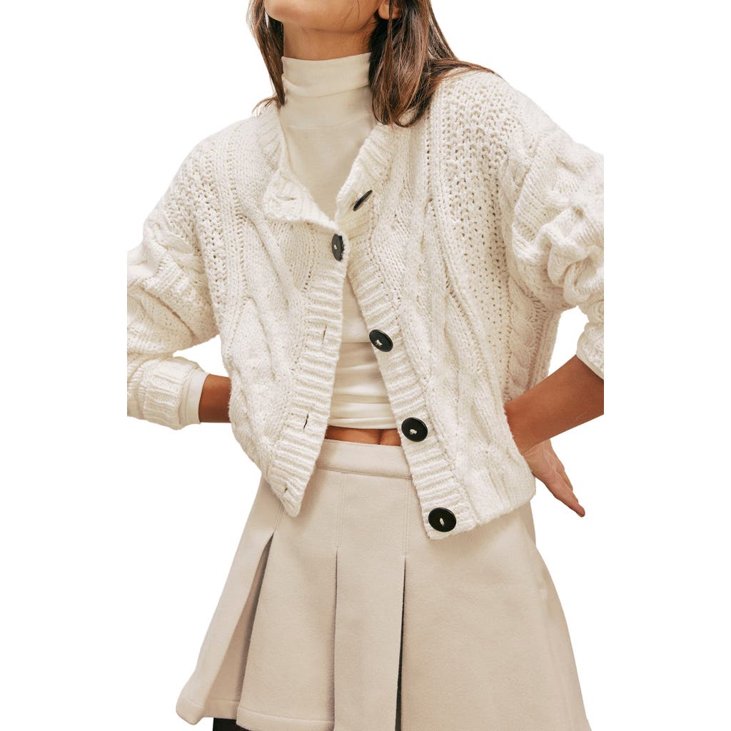 Free People Bonfire Cable Knit Cardigan In White