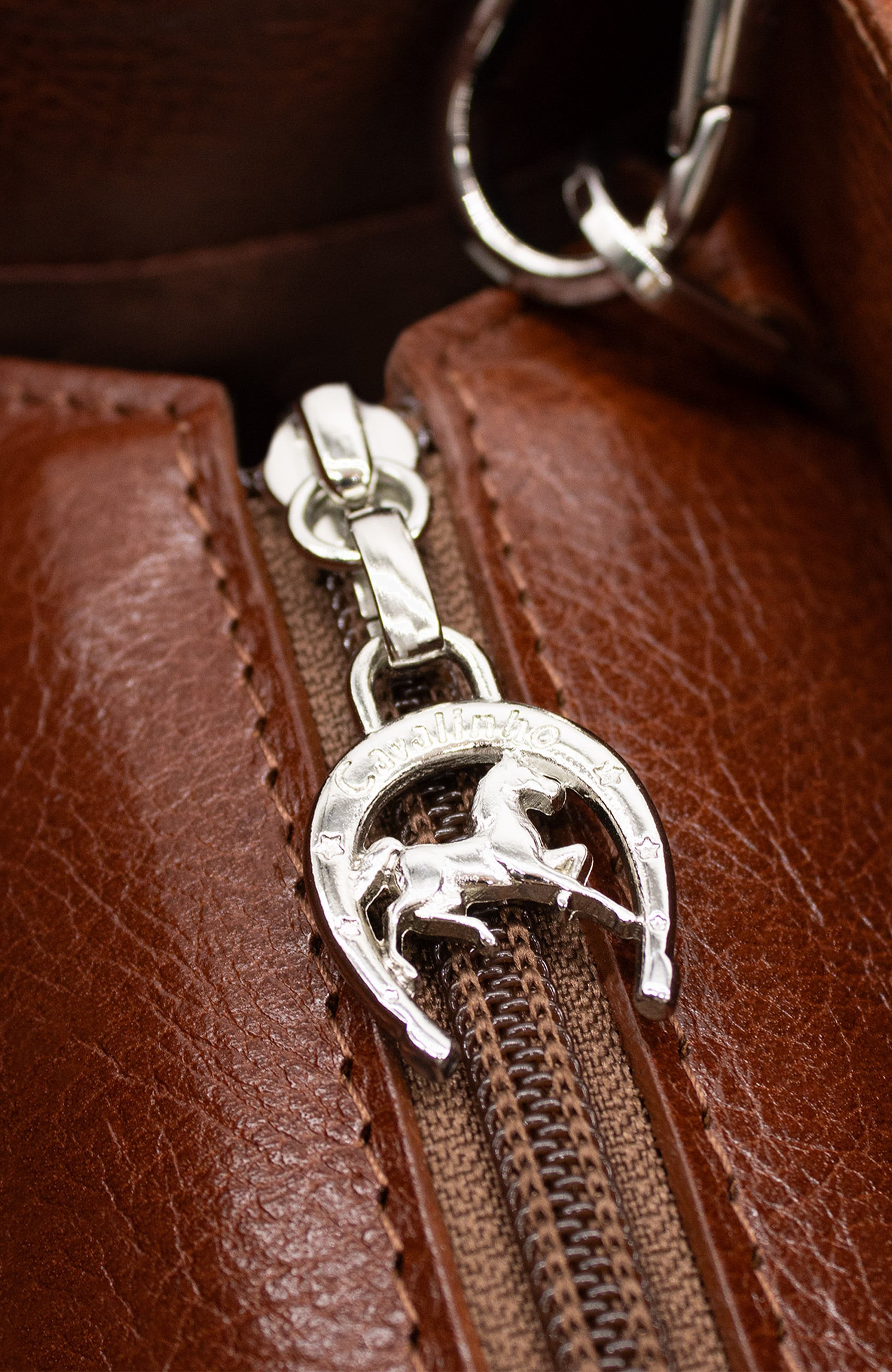 Cavalo Lusitano Embossed Leather Handbag 480, Alternate, color, Camel Brown
