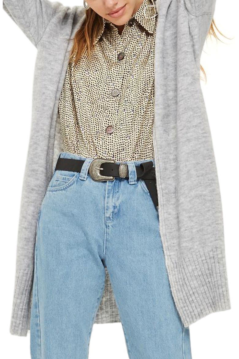 Puff Sleeve Longline Cardigan, Main, color, GREY MARL