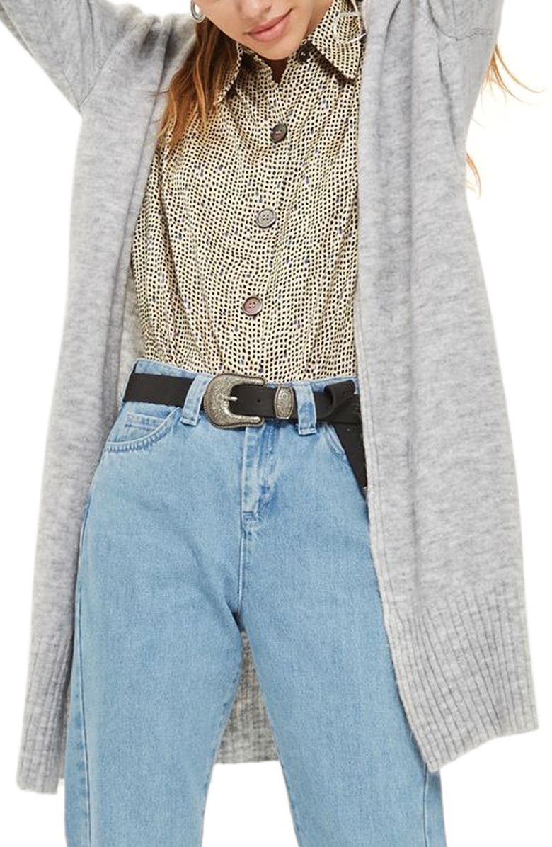 Topshop Puff Sleeve Longline Cardigan, Main, color, 