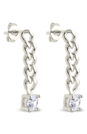 Sterling Forever Phoebe Cubic Zirconia Chain Link Drop Earrings In Silver