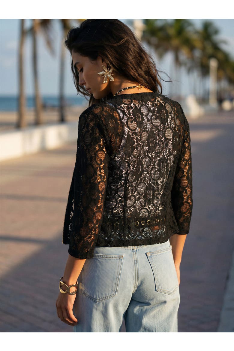 Floral Lace Zip Jacket, Alternate, color, Black