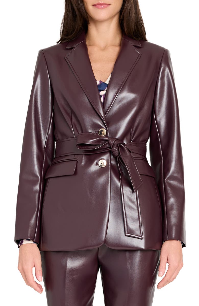 Tahari ASL Belted Faux Leather Blazer, Main, color, Plum