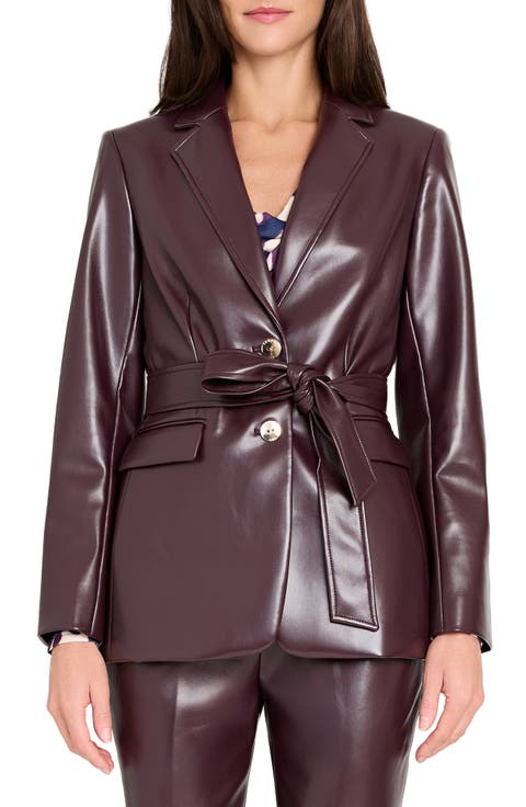 Belted Faux Leather Blazer