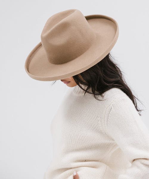 Gigi Pip Maude Wide Brim Fedora Hat In Tan
