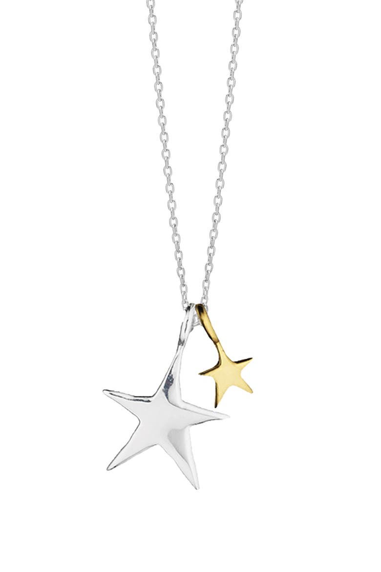 Two-Tone Double Star Pendant Necklace, Alternate, color, SILVER/ GOLD
