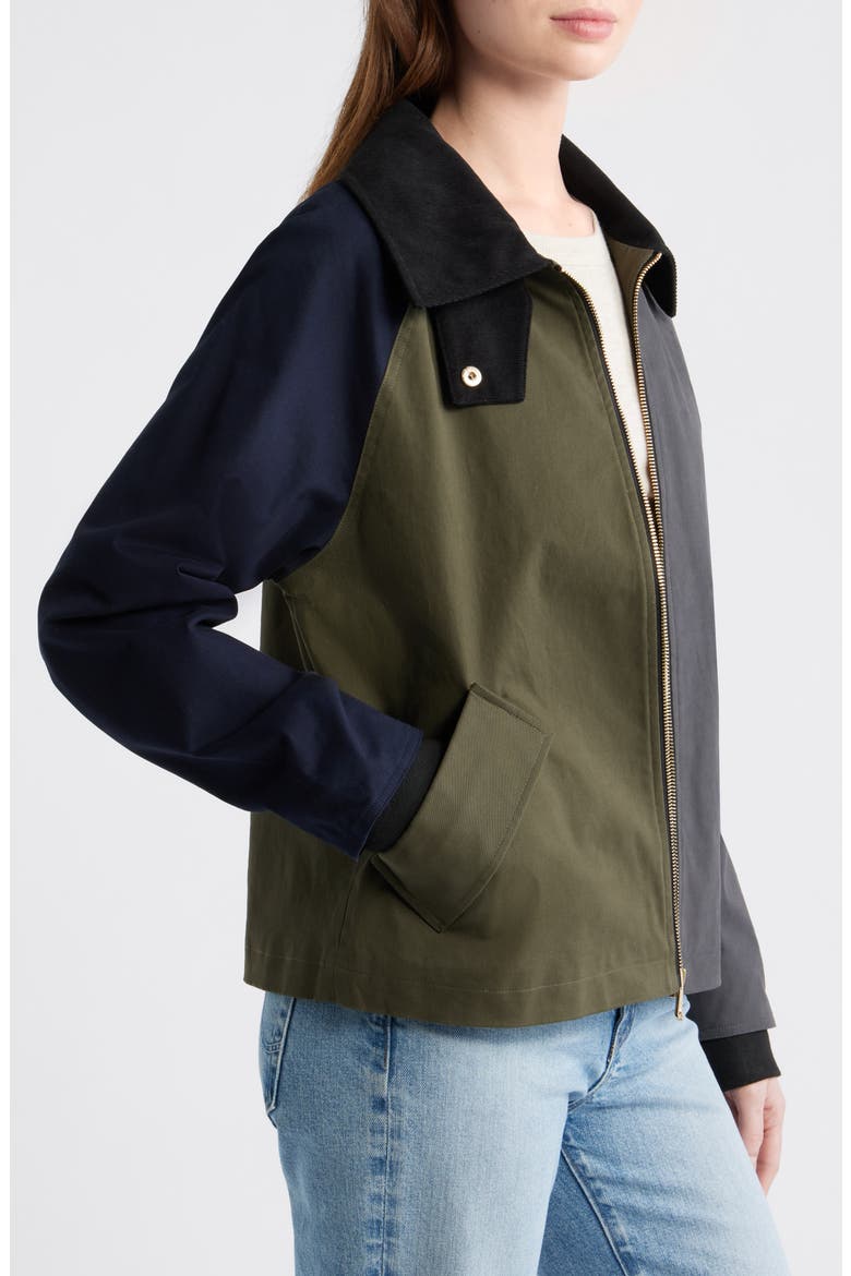 Short Colorblock Stretch Rain Jacket, Alternate, color, OLIVE / NAVY / GREY