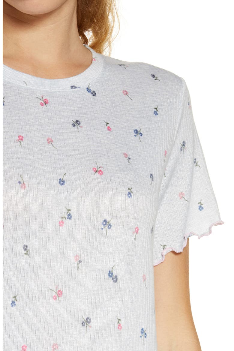 Floral Lettuce Hem Ribbed Sleep Shirt, Alternate, color, BABY BOW BOUQUETS CLOUD DANCER