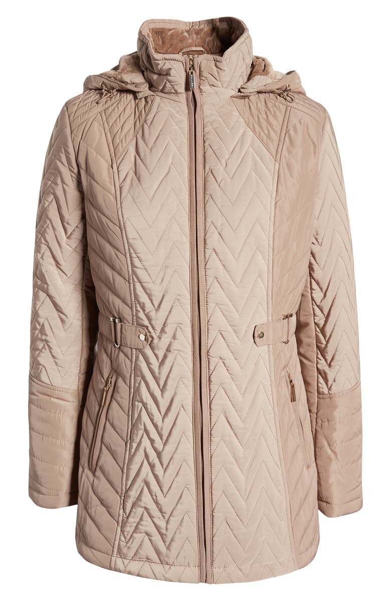 Gallery Hooded Quilted Jacket, Alternate, color, Taupe Grey