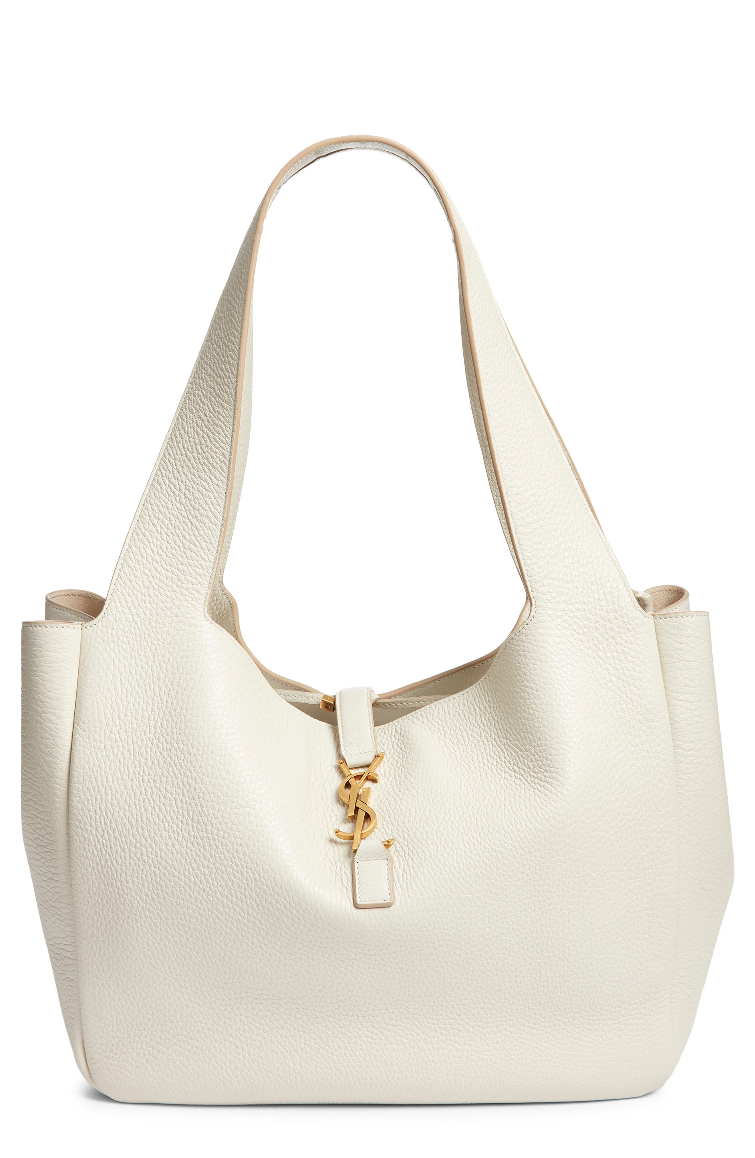 Saint Laurent Le 5 À Bea Leather Tote, Main, color, Crema Soft/ Dark Beige