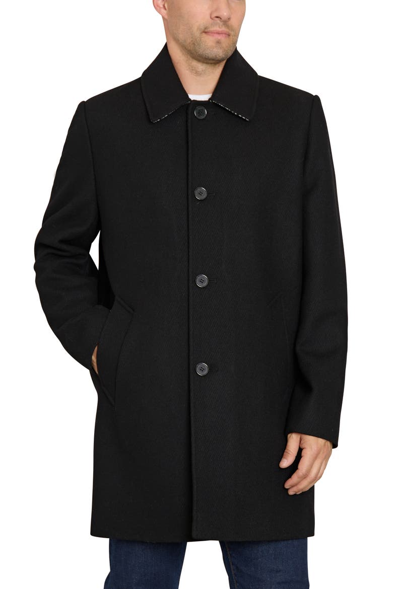 Single Breasted Wool Blend Coat, Alternate, color, BLACK TWILL