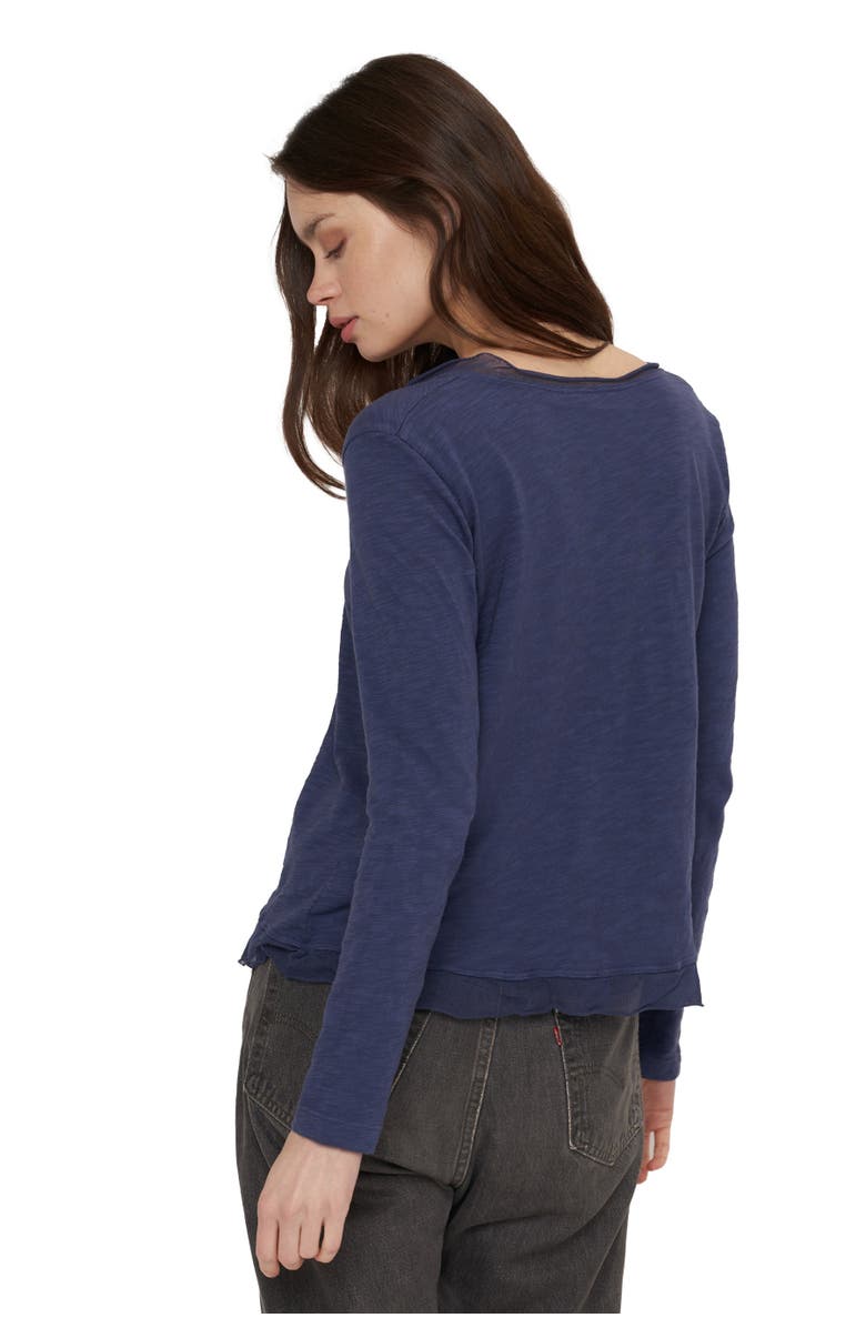 WILT Clothing V-Neck Long Sleeve Tulle Mixed Tee, Alternate, color, White