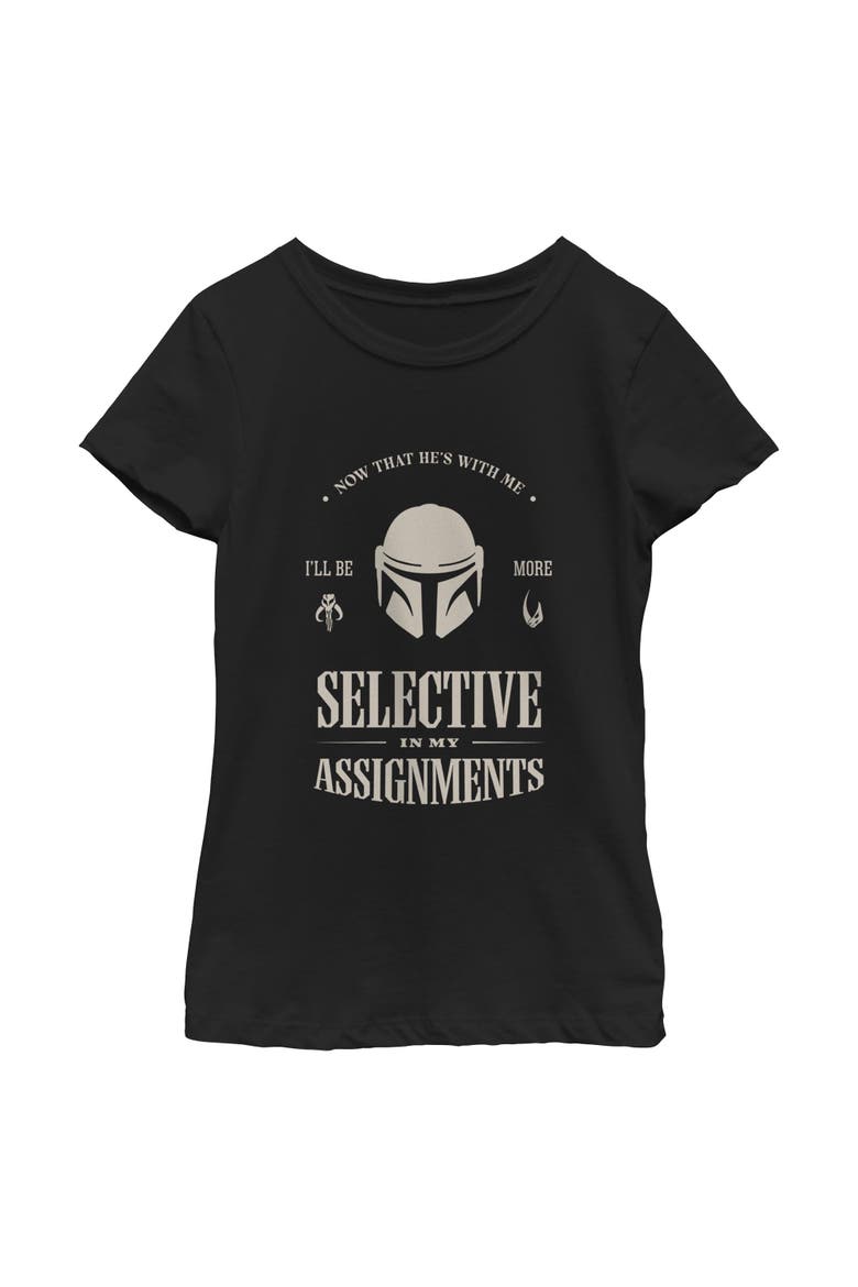 Girl's Star Wars The Mandalorian and Grogu Selective In My Assignments  Graphic T-Shirt, Main, color, Black
