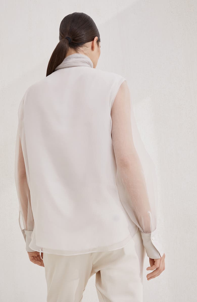 Brunello Cucinelli Pussybow blouse with monili, Alternate, color, Beige Silk