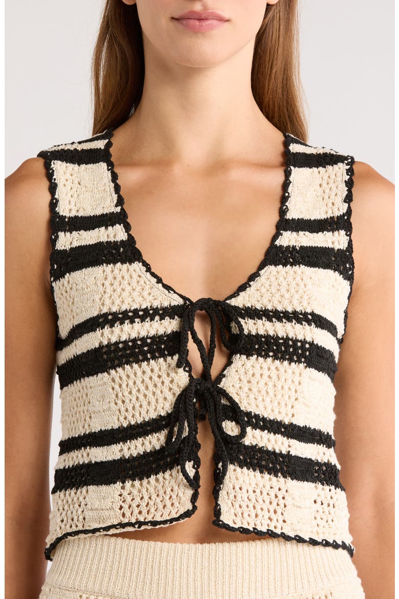 Tie Front Cover-Up Vest, Alternate, color, NATURAL BLACK STRIPE