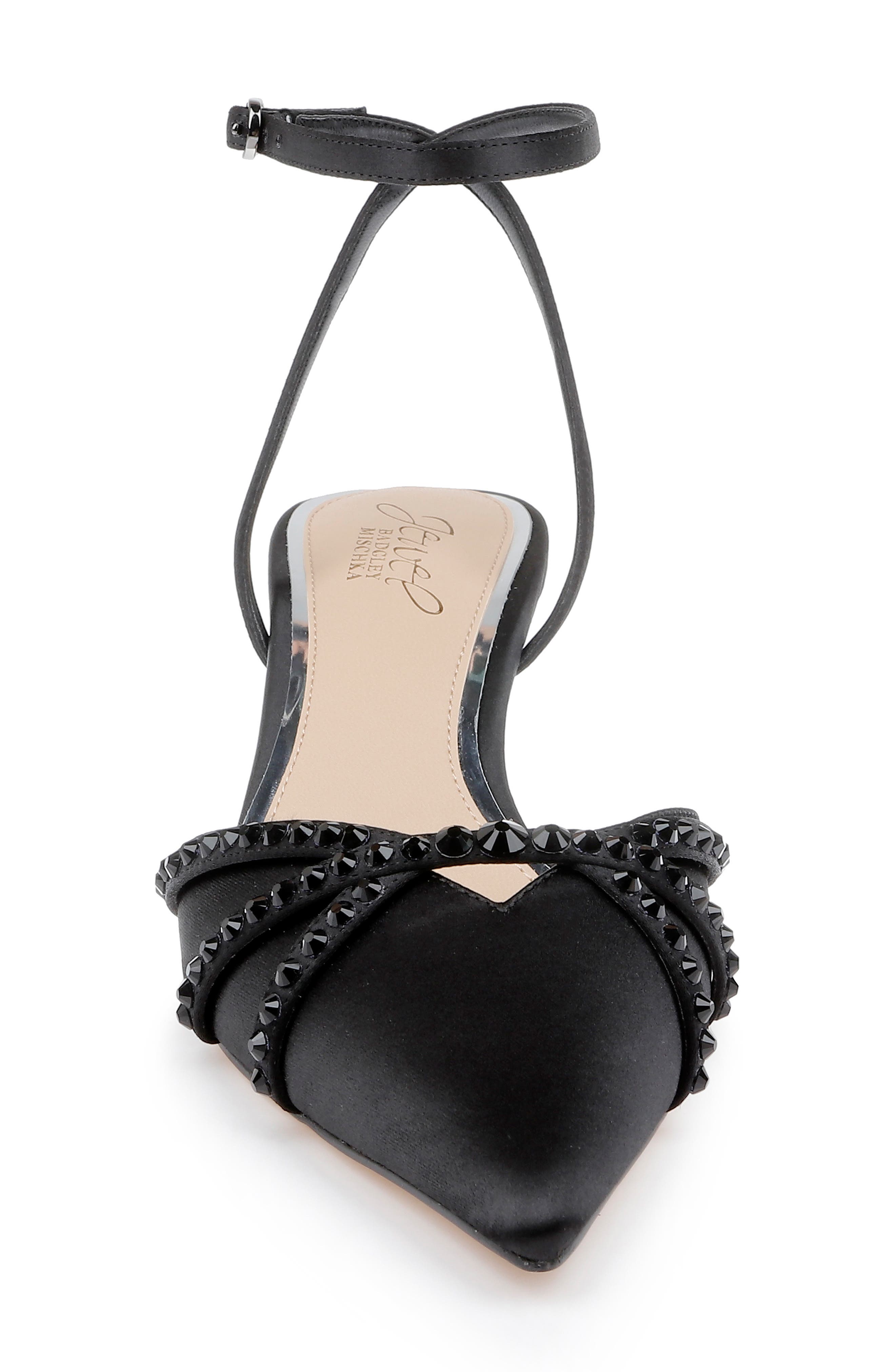 Jewel Badgley Mischka Indra Ankle Strap Pointed Toe Kitten Heel Pump, Alternate, color, Black Satin