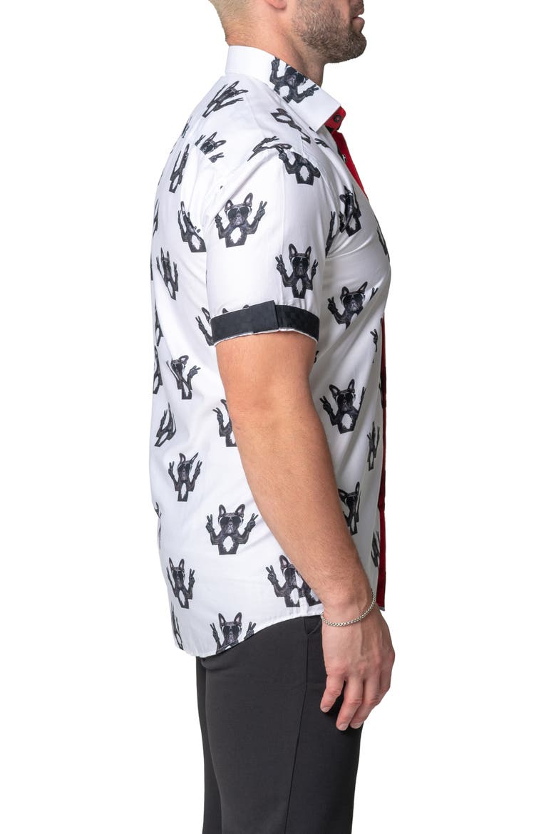 Galileo DogPeace Short Sleeve Contemporary Fit Button-Up Shirt, Alternate, color, WHITE