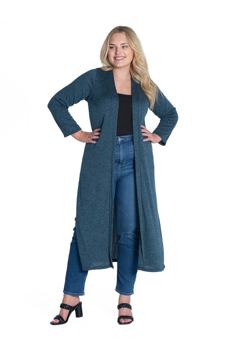 Plus Size Long Duster Open Front  Knit Cardigan, Main, color, Teal