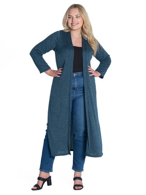 Plus Size Long Duster Open Front  Knit Cardigan