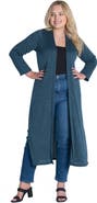 24seven Comfort Apparel Plus Size Long Duster Open Front Knit Cardigan