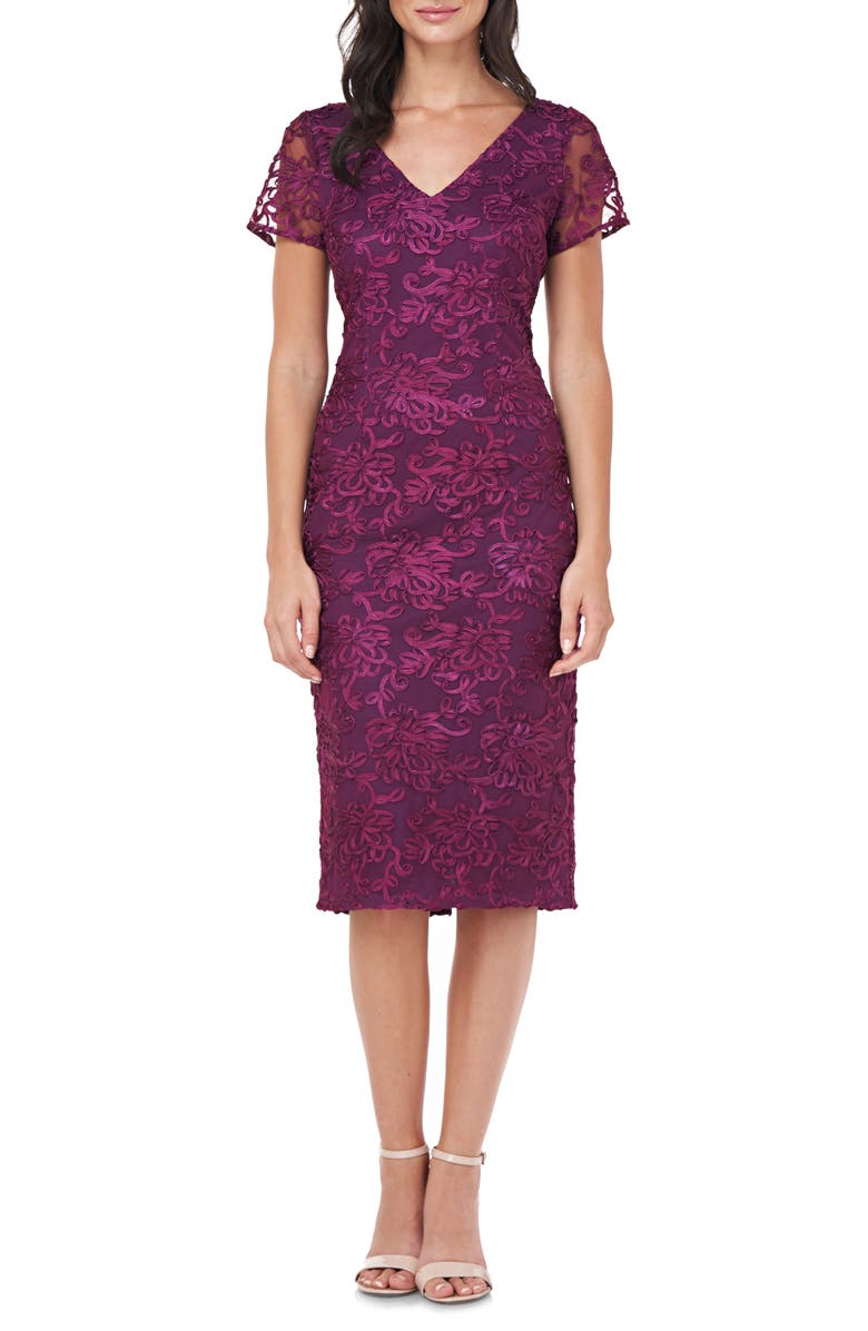 JS Collections Soutache Embroidered V-Neck Cocktail Dress, Main, color, 