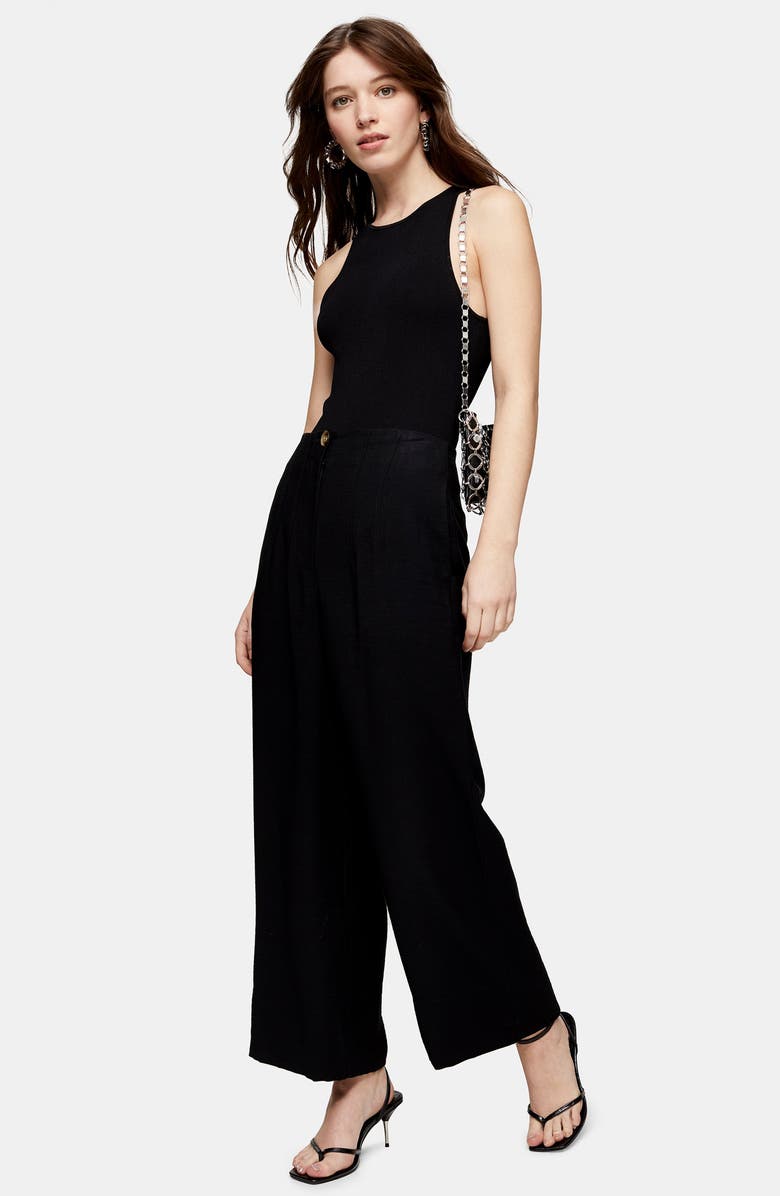 Topshop Aida Stitch Detail Wide Leg Trousers, Alternate, color,