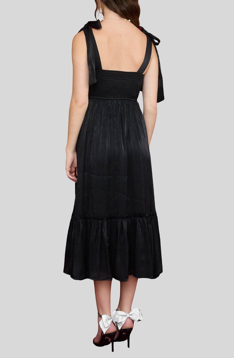 Blu Pepper Tie Strap Tiered Midi Dress, Alternate, color, Black