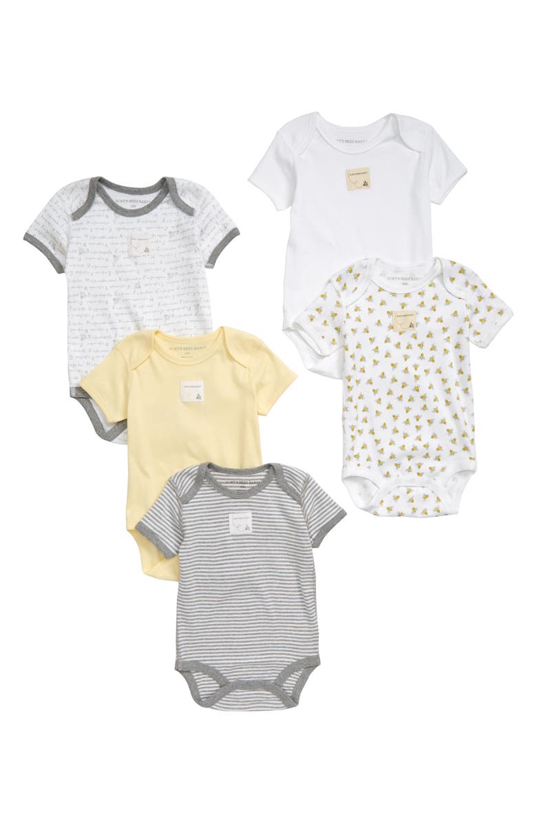 Burt's Bees Baby 5-Pack Organic Cotton Bodysuits, Main, color,